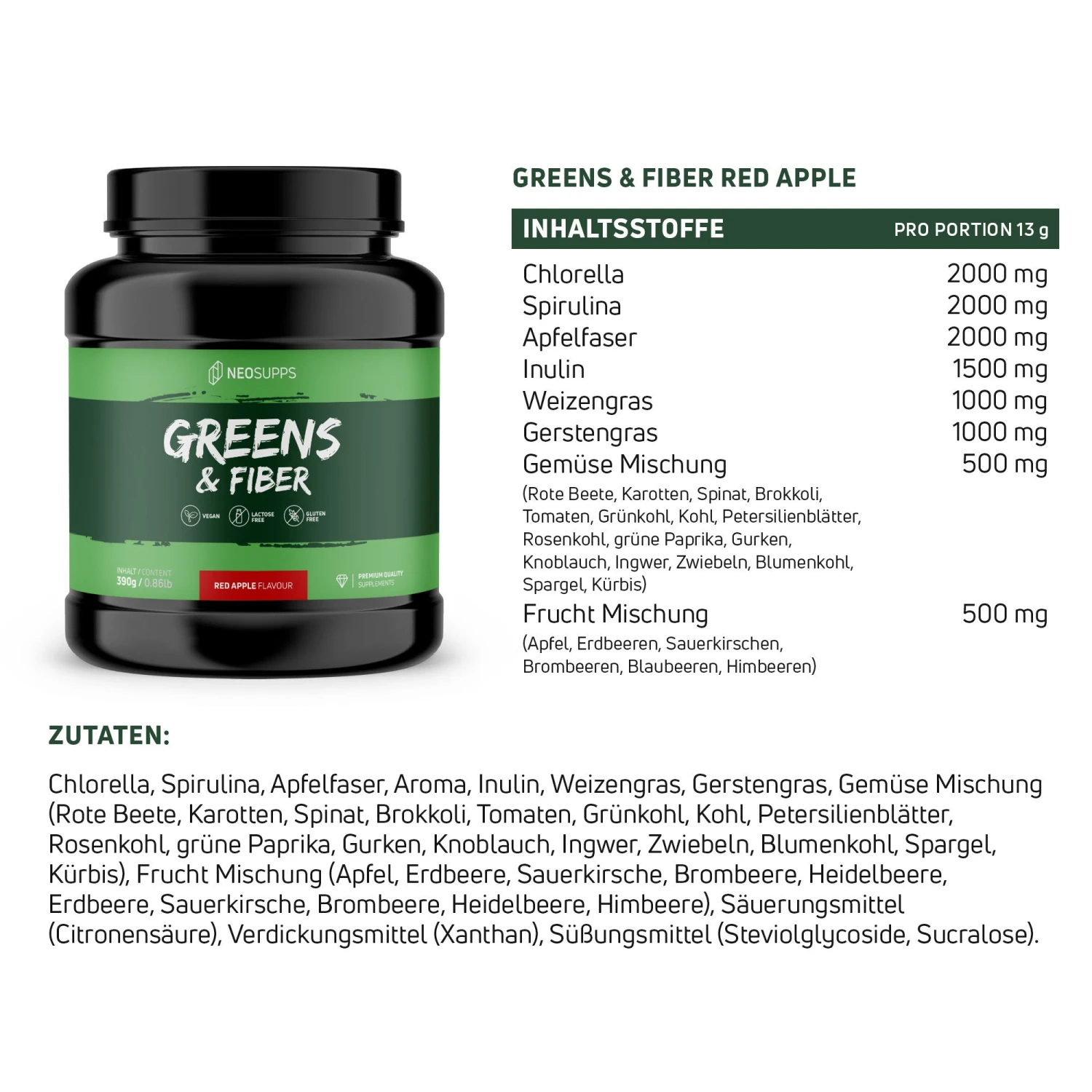 Greens & Fiber - Red Apple, 390g 3 Greens & Fiber - Red Apple, 390g – Bild 3