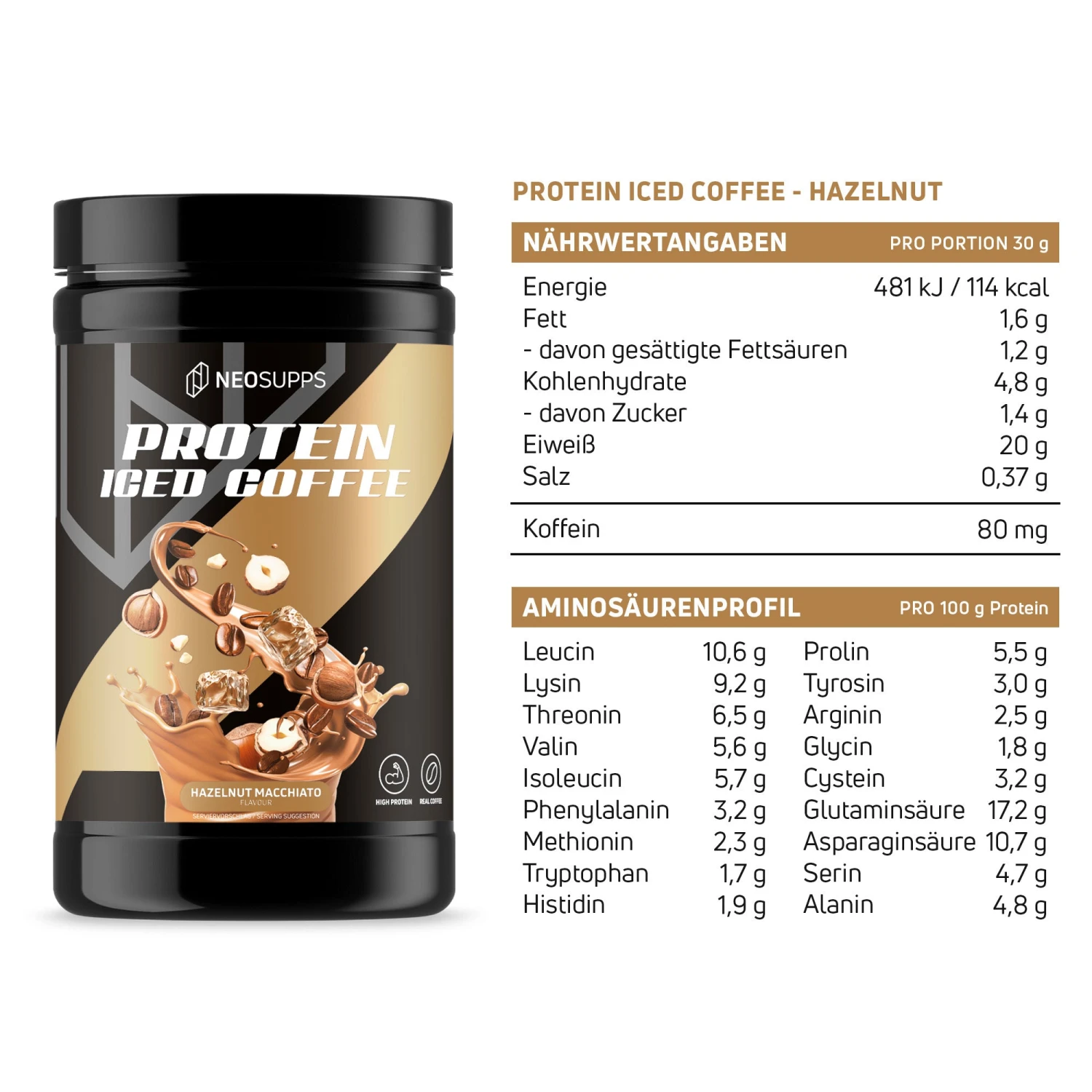 Protein Iced Coffee - Hazelnut Macchiato, 500g 3 Protein Iced Coffee - Hazelnut Macchiato, 500g – Bild 3